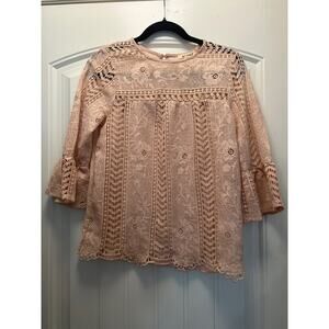 NWT Miami Francesca's Women’s 3/4 Sleeve Floral Lace Crochet Top Size XS Pink‎